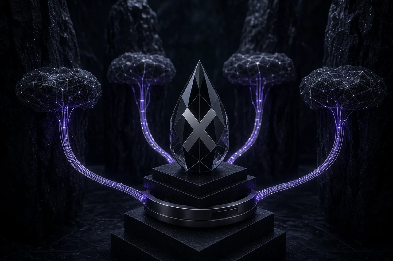 Obsidian X smoky charcoal crystal node routing private optical beams directly into AWS Direct Connect, Azure ExpressRoute, Google Cloud Interconnect, and Oracle FastConnect